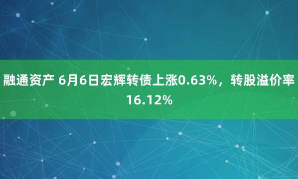 融通资产 6月6日宏辉转债上涨0.63%，转股溢价率16.12%
